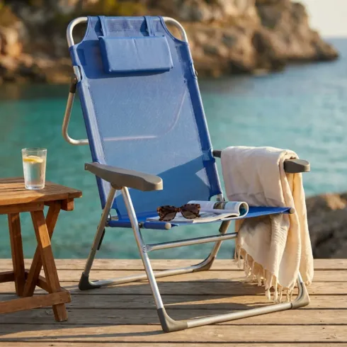 Sdraio Pieghevole Alta con Cuscino Textilene Azzurro Spiaggia Giardino