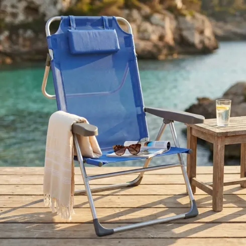 Sdraio Pieghevole Alta con Cuscino Textilene Azzurro Spiaggia Giardino