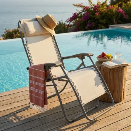 Sedia Sdraio Pieghevole in Textilene Beige da Spiaggia Giardino Balcone