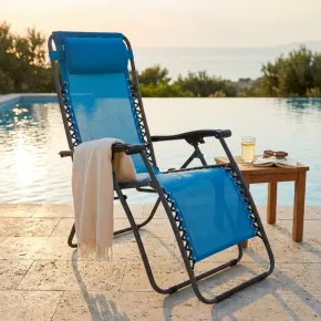 Sedia Sdraio Pieghevole in Textilene Blu da Spiaggia Giardino Balcone 2