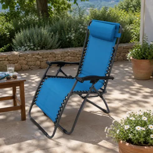 Sedia Sdraio Pieghevole in Textilene Blu da Spiaggia Giardino Balcone