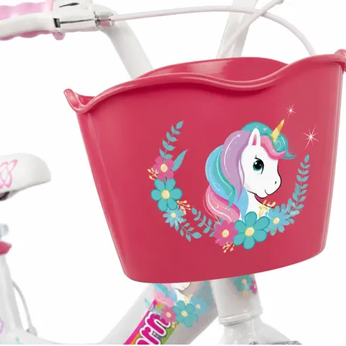 Bicicletta per Bambini 16" Rosa Unicorno Rotelle Removibili Cestino