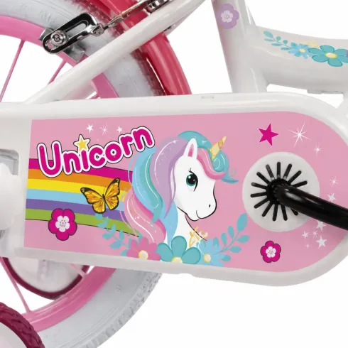 Bicicletta per Bambini 14" Rosa Unicorno Rotelle Removibili Cestino