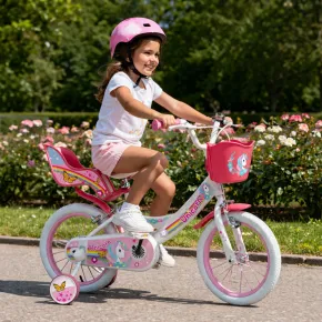 Bicicletta per Bambini 14" Rosa Unicorno Rotelle Removibili Cestino 2