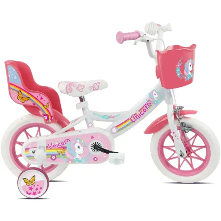 Bicicletta per Bambini 12" Rosa Unicorno Rotelle Removibili Cestino