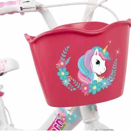 Bicicletta per Bambini 12" Rosa Unicorno Rotelle Removibili Cestino