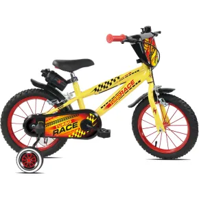 Bicicletta Bambini 14" Giallo Rotelle Removibili Turbo Race Borraccia
