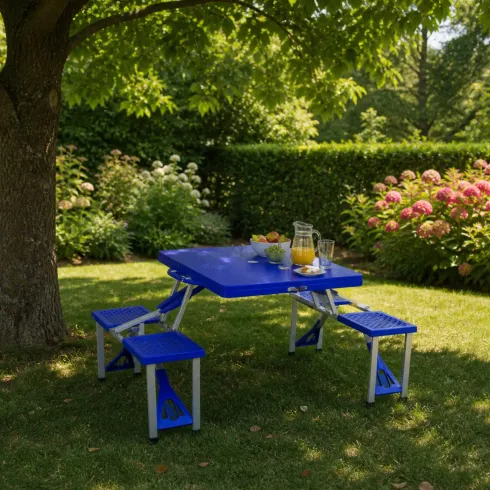 Set Pieghevole Picnic in Alluminio Abs Tavolo con Panche Campeggio