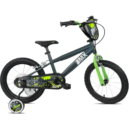 Bicicletta per Bambini 16" Verde BMX con Rotelle e Freni Caliper