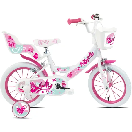 Bicicletta Bambini 16" Bianco Rotelle Removibili Seggiolino Cestino