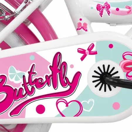 Bicicletta Bambini 16" Bianco Rotelle Removibili Seggiolino Cestino