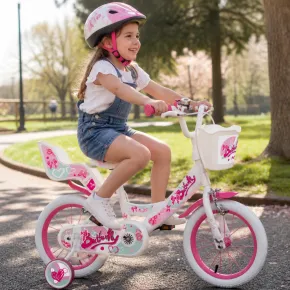 Bicicletta Bambini 16" Bianco Rotelle Removibili Seggiolino Cestino 2