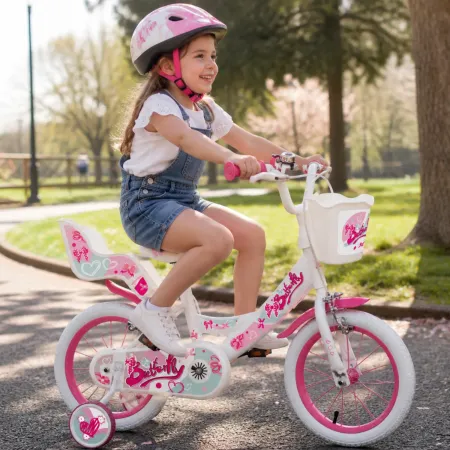 Bicicletta Bambini 16" Bianco Rotelle Removibili Seggiolino Cestino