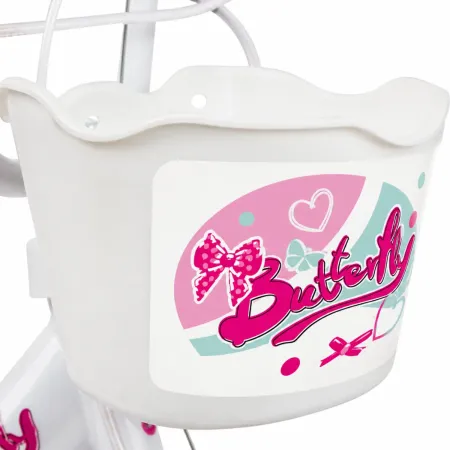 Bicicletta Bambini 14" Bianco Rotelle Removibili Seggiolino Cestino