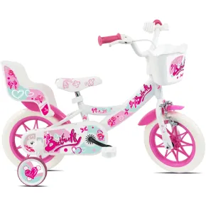 Bicicletta Bambini 12" Bianco Rotelle Removibili Seggiolino Cestino