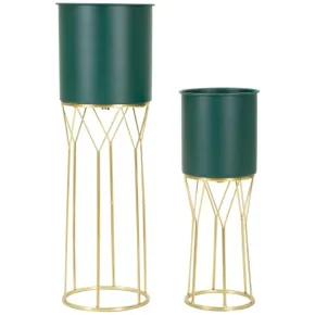 Set 2 Portavasi Metallo Verde Oro 23-19 cm Coppa Interna Portapiante