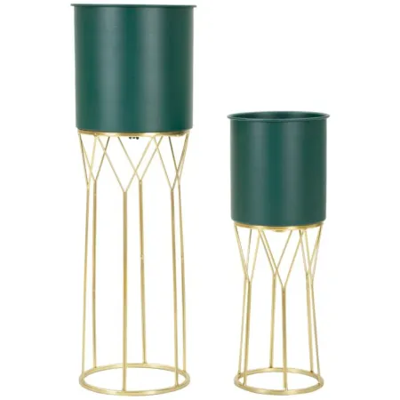 Set 2 Portavasi Metallo Verde Oro 23-19 cm Coppa Interna Portapiante