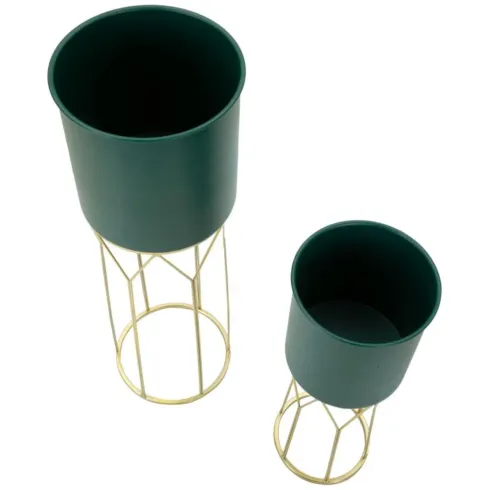 Set 2 Portavasi Metallo Verde Oro 23-19 cm Coppa Interna Portapiante