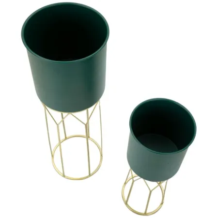 Set 2 Portavasi Metallo Verde Oro 23-19 cm Coppa Interna Portapiante