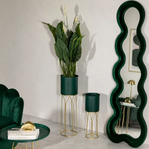 Set 2 Portavasi Metallo Verde Oro 23-19 cm Coppa Interna Portapiante