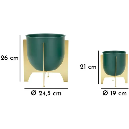 Set 2 Portavasi Bassi in Metallo Verde Oro 25-19 cm Portapiante