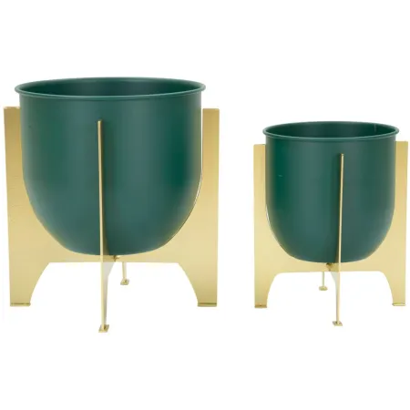 Set 2 Portavasi Bassi in Metallo Verde Oro 25-19 cm Portapiante