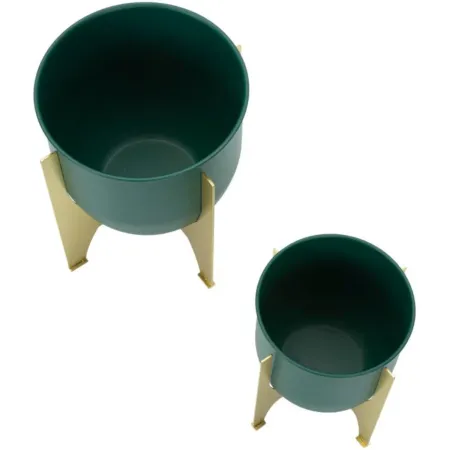 Set 2 Portavasi Bassi in Metallo Verde Oro 25-19 cm Portapiante