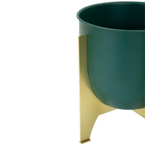 Set 2 Portavasi Bassi in Metallo Verde Oro 25-19 cm Portapiante