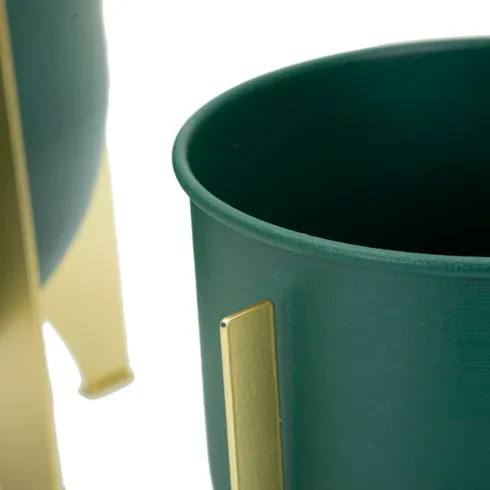 Set 2 Portavasi Bassi in Metallo Verde Oro 25-19 cm Portapiante