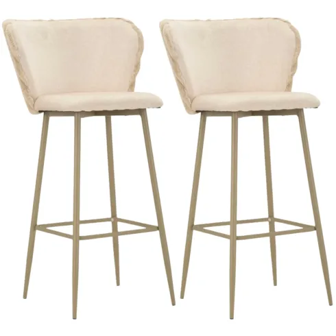 Sgabelli da Bar Set 2 Pezzi Crema Seduta Imbottita Schienale Lavorato