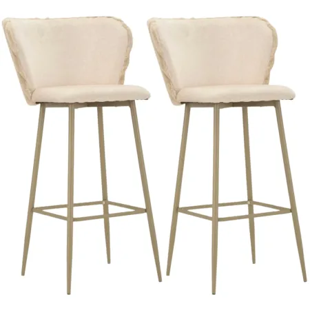 Sgabelli da Bar Set 2 Pezzi Crema Seduta Imbottita Schienale Lavorato