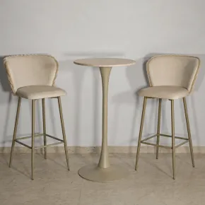 Sgabelli da Bar Set 2 Pezzi Crema Seduta Imbottita Schienale Lavorato 2