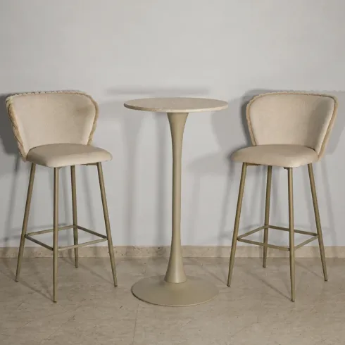 Sgabelli da Bar Set 2 Pezzi Crema Seduta Imbottita Schienale Lavorato