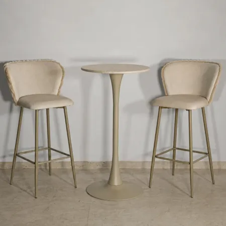Sgabelli da Bar Set 2 Pezzi Crema Seduta Imbottita Schienale Lavorato