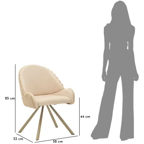 Set 2 Sedie da Pranzo Imbottite in Tessuto Crema Seduta 45 cm