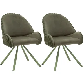 Set 2 Sedie da Pranzo Imbottite in Tessuto Verde Seduta 45 cm