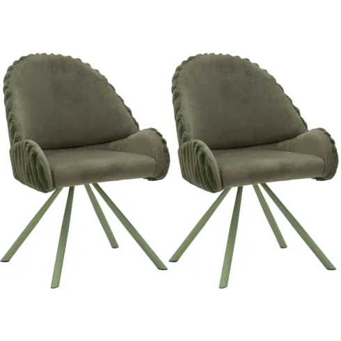 Set 2 Sedie da Pranzo Imbottite in Tessuto Verde Seduta 45 cm