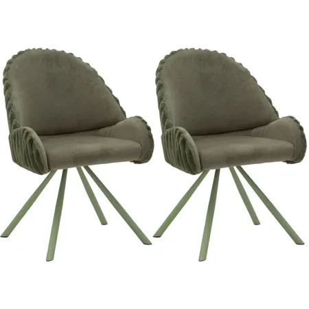 Set 2 Sedie da Pranzo Imbottite in Tessuto Verde Seduta 45 cm