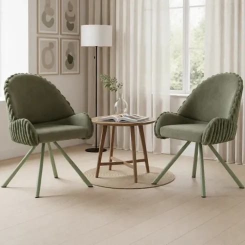 Set 2 Sedie da Pranzo Imbottite in Tessuto Verde Seduta 45 cm