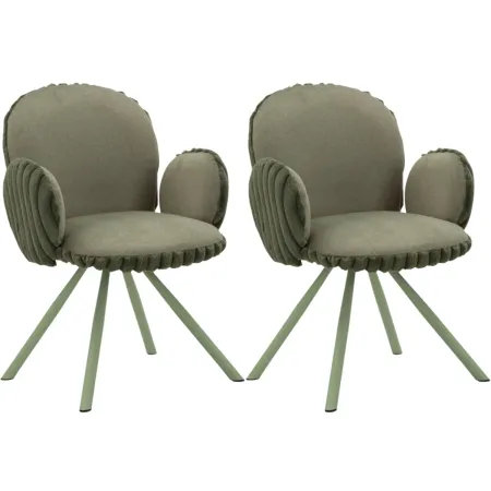 Set 2 Sedie da Pranzo Seduta Imbottita in Tessuto Verde con Braccioli