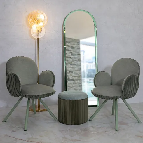 Set 2 Sedie da Pranzo Seduta Imbottita in Tessuto Verde con Braccioli