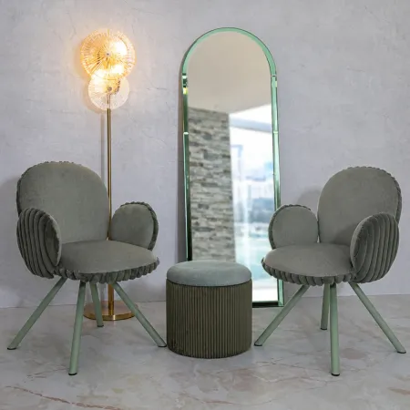 Set 2 Sedie da Pranzo Seduta Imbottita in Tessuto Verde con Braccioli