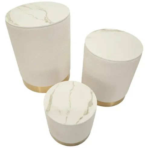 Set 3 Pouf Contenitori Crema Oro Legno Metallo da Interno Espositori