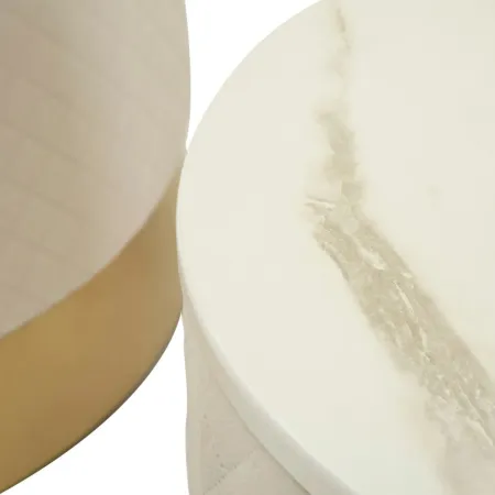 Set 3 Pouf Contenitori Crema Oro Legno Metallo da Interno Espositori