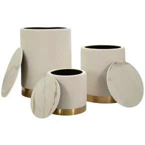 Set 3 Pouf Contenitori Crema Oro Legno Metallo da Interno Espositori 2