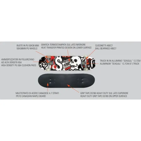 Skateboard 79x20 Acero 7 Strati con Cuscinetti ABEC7 Street Hip Hop