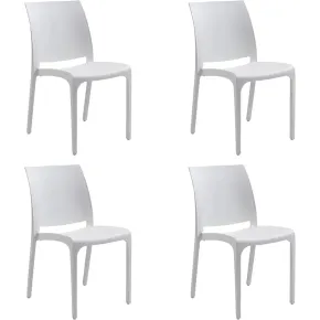 Set 4 Sedie da Pranzo in Resina Impilabili Bianco Tappi Antiscivolo