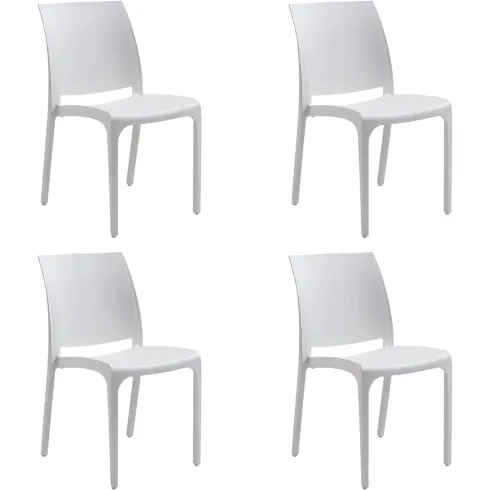 Set 4 Sedie da Pranzo in Resina Impilabili Bianco Tappi Antiscivolo