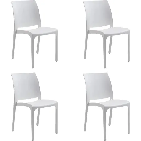 Set 4 Sedie da Pranzo in Resina Impilabili Bianco Tappi Antiscivolo