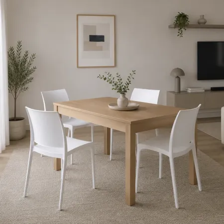 Set 4 Sedie da Pranzo in Resina Impilabili Bianco Tappi Antiscivolo